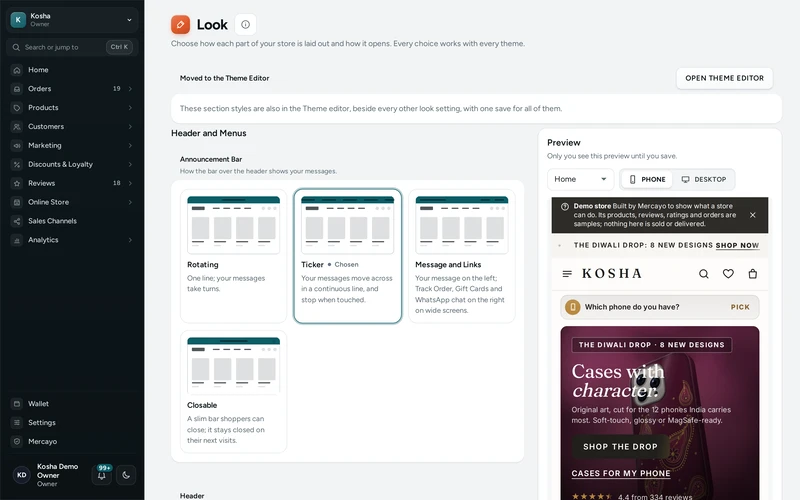The Look screen: one layout for every part of the store