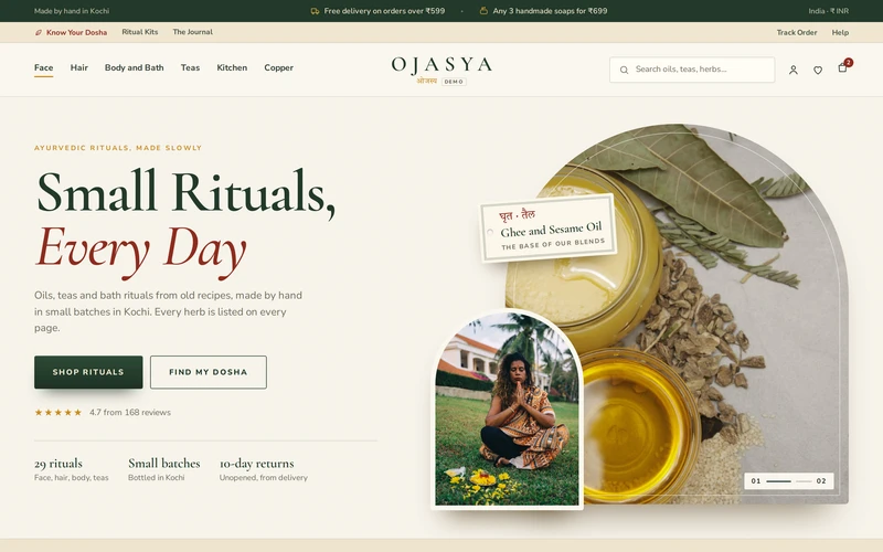 Ojasya's home page on a computer