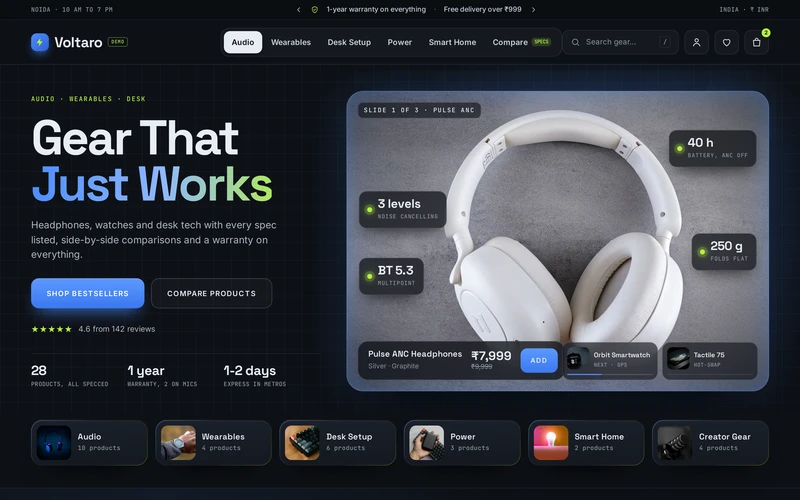Voltaro's home page on a computer