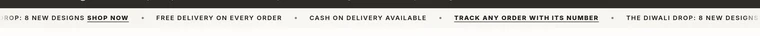 The announcement bar as a ticker above the header, on Kosha, a demo store on Mercayo.
