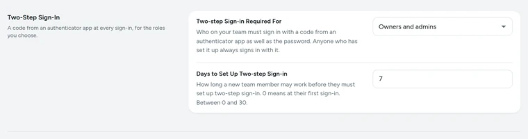 The Two-Step Sign-In card in Settings → Sign-In and Security, on Kosha, a demo store on Mercayo.