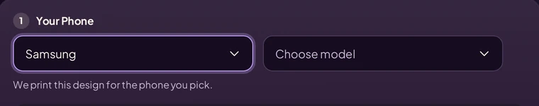 The same dropdown on a computer: the brand chosen, the model next, on Kosha, a demo store on Mercayo.