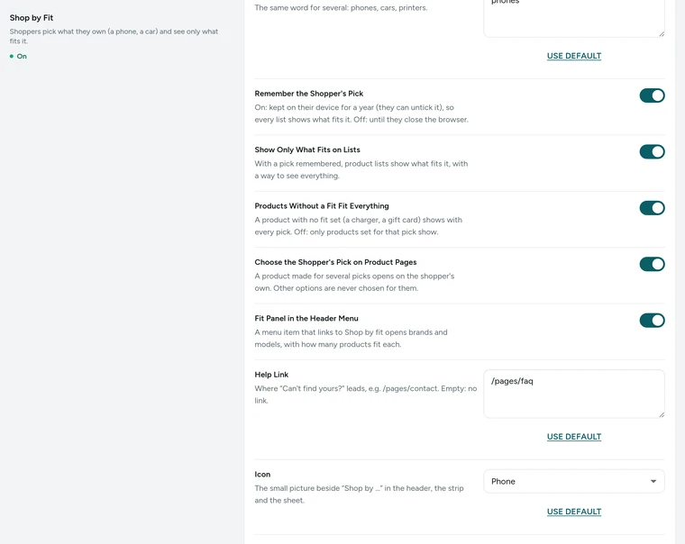 The Shop by Fit card in Settings → Online Store, on Kosha, a demo store on Mercayo.