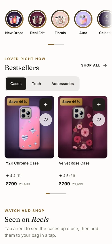 A hero slider and product row on a phone, on Kosha, a demo store on Mercayo.