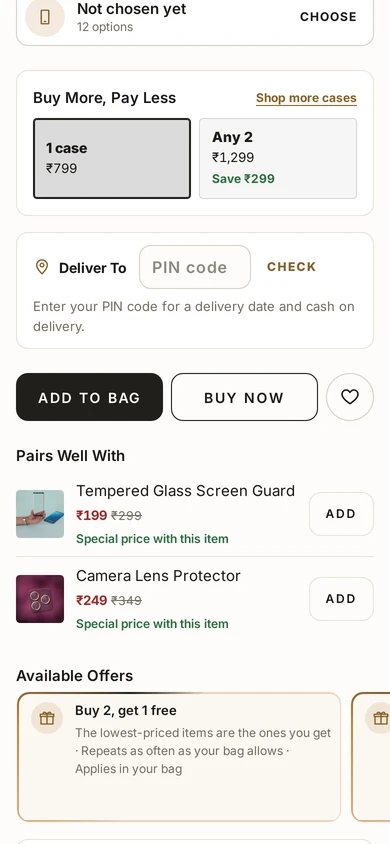Product rows on a product page, on Kosha, a demo store on Mercayo.