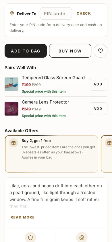 Available Offers on a product page, with codes to copy and their conditions, on Kosha, a demo store on Mercayo.