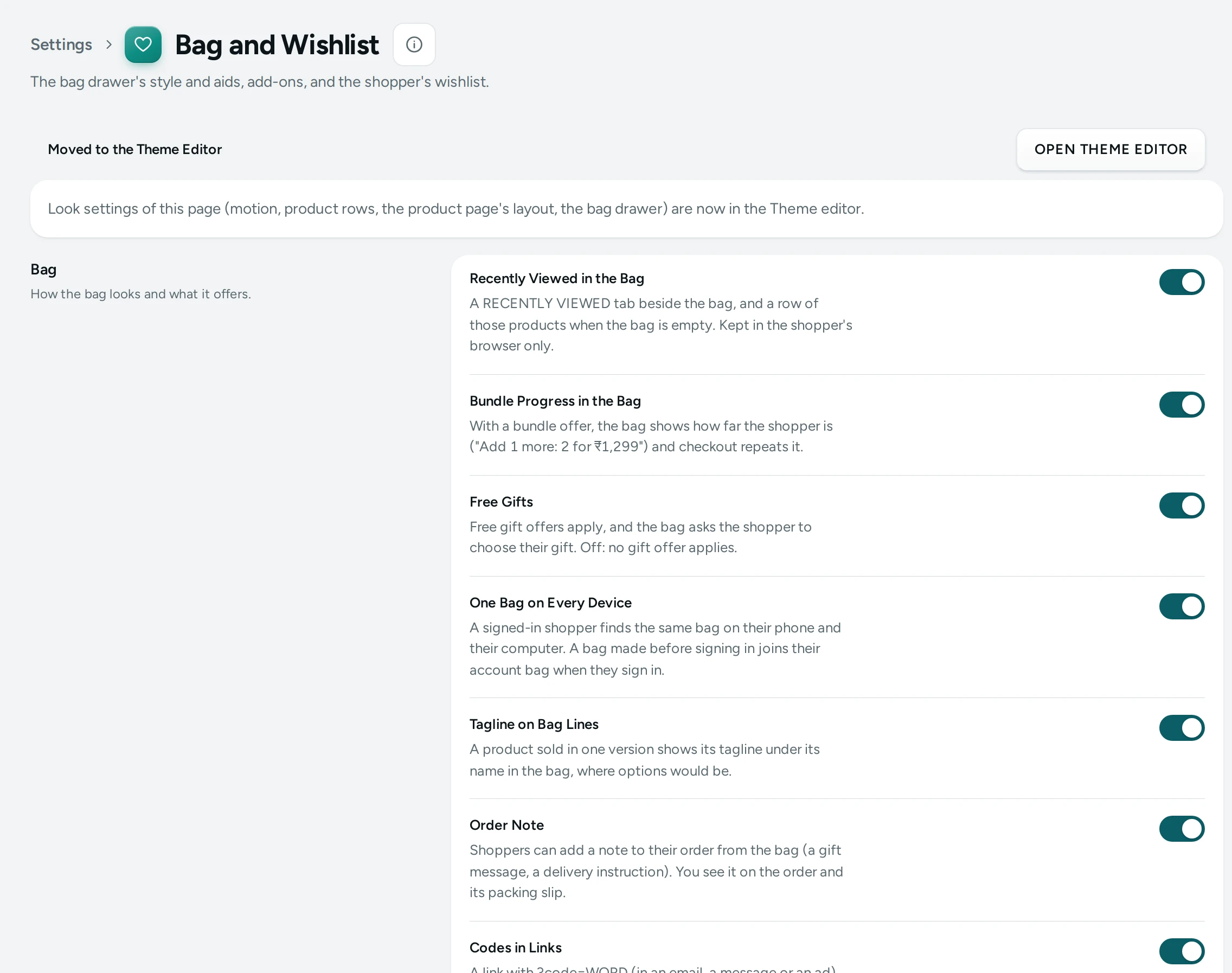 Settings › Bag and Wishlist
