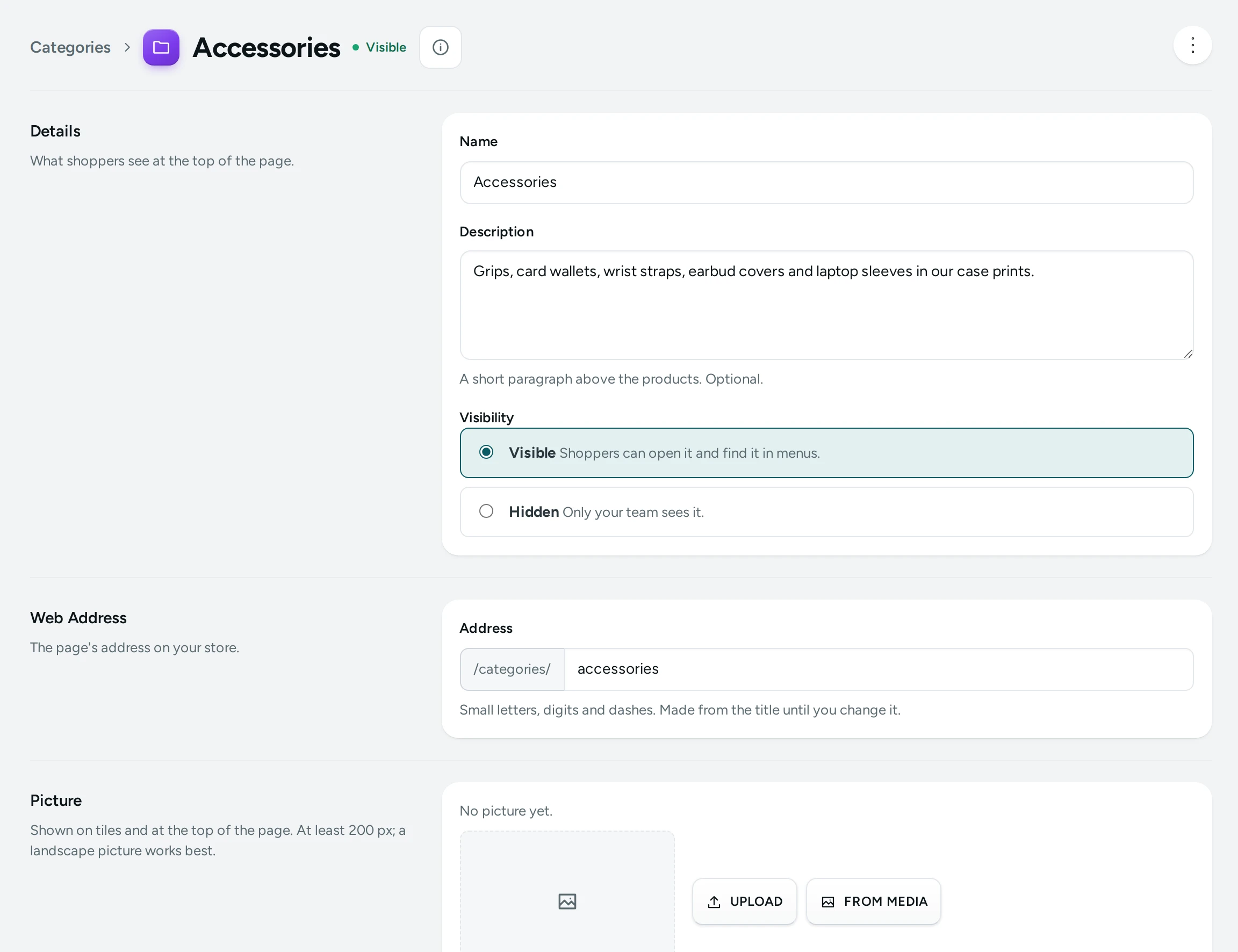 A category open in the editor