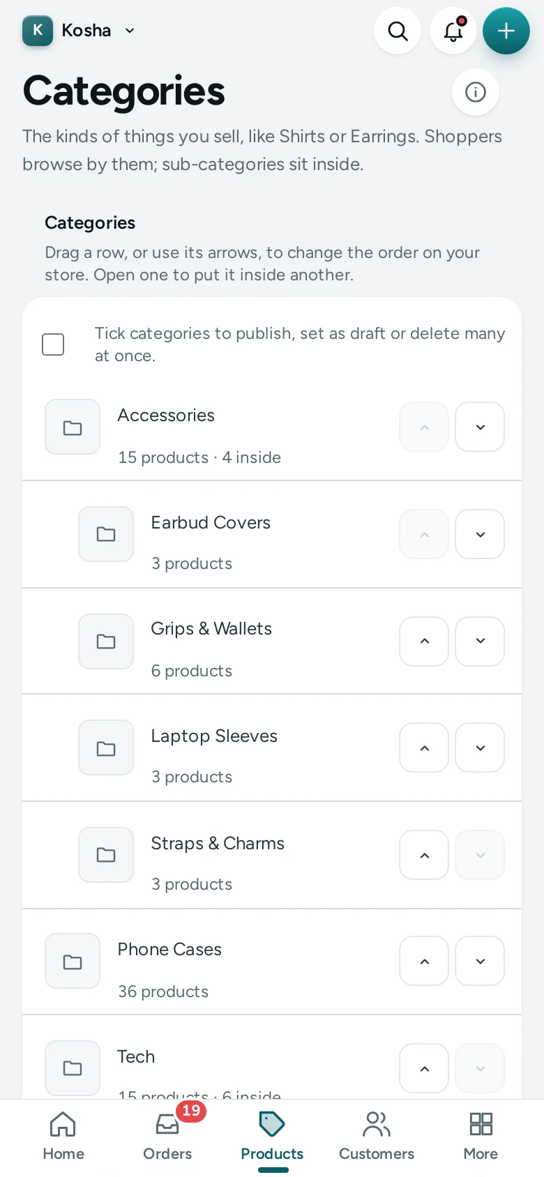 Categories on a phone