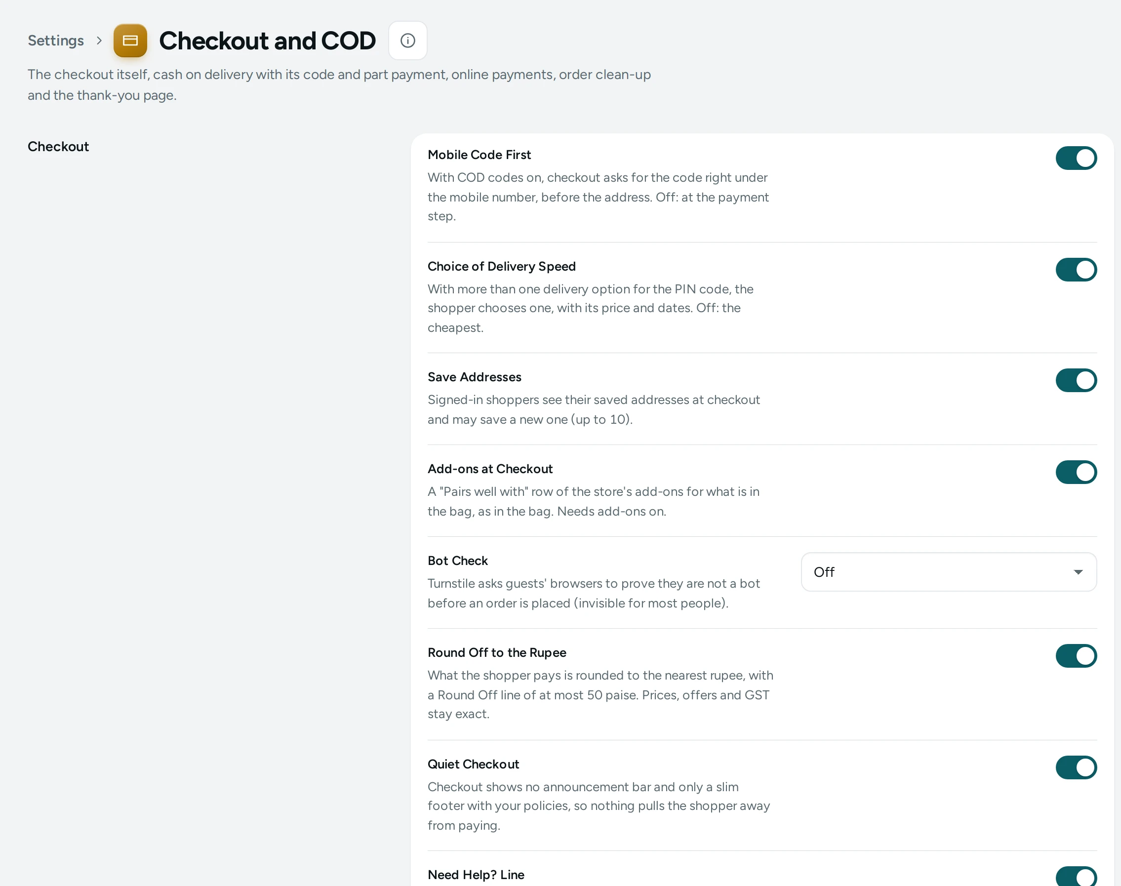 The Checkout and COD page on the Kosha demo store