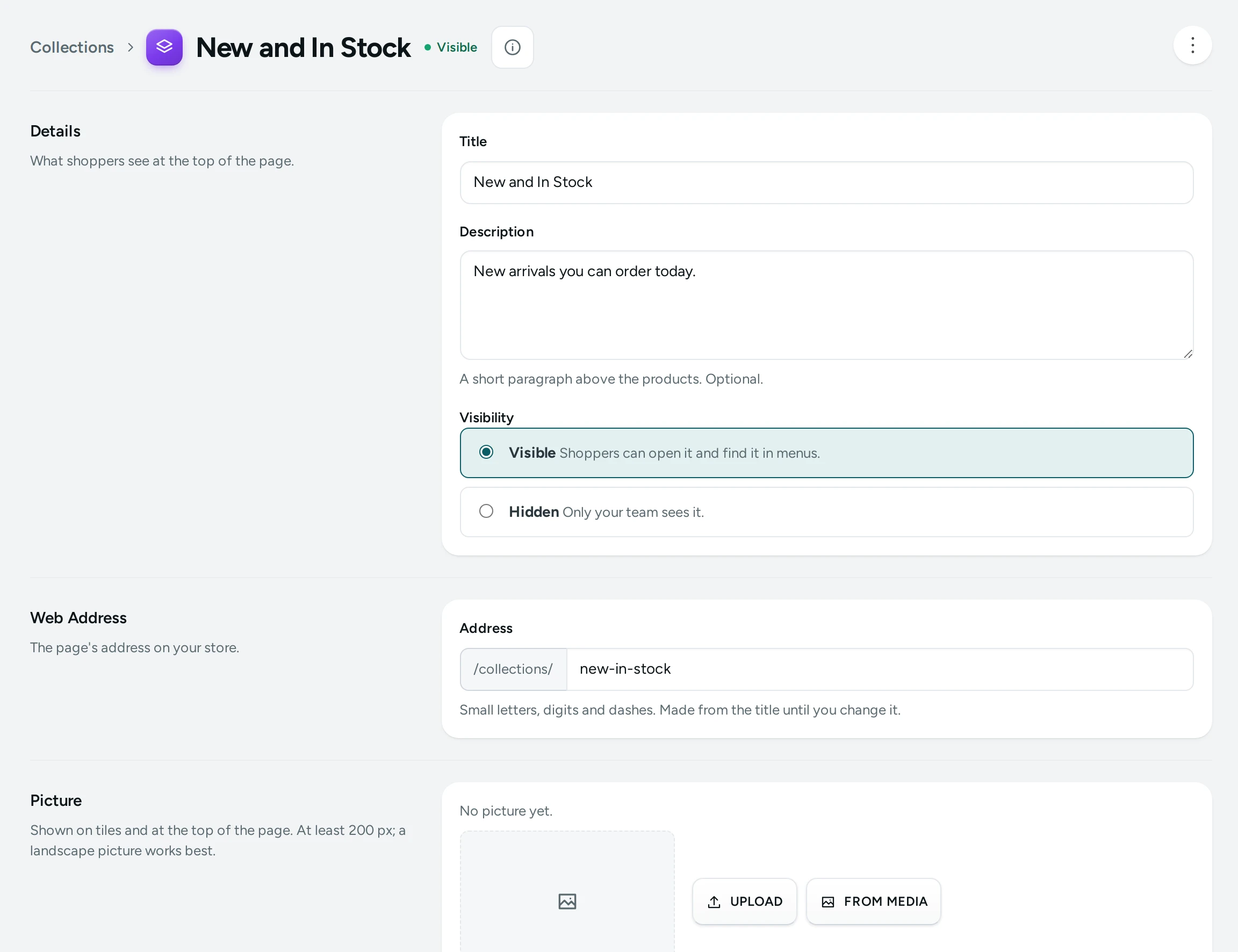 A collection open in the editor