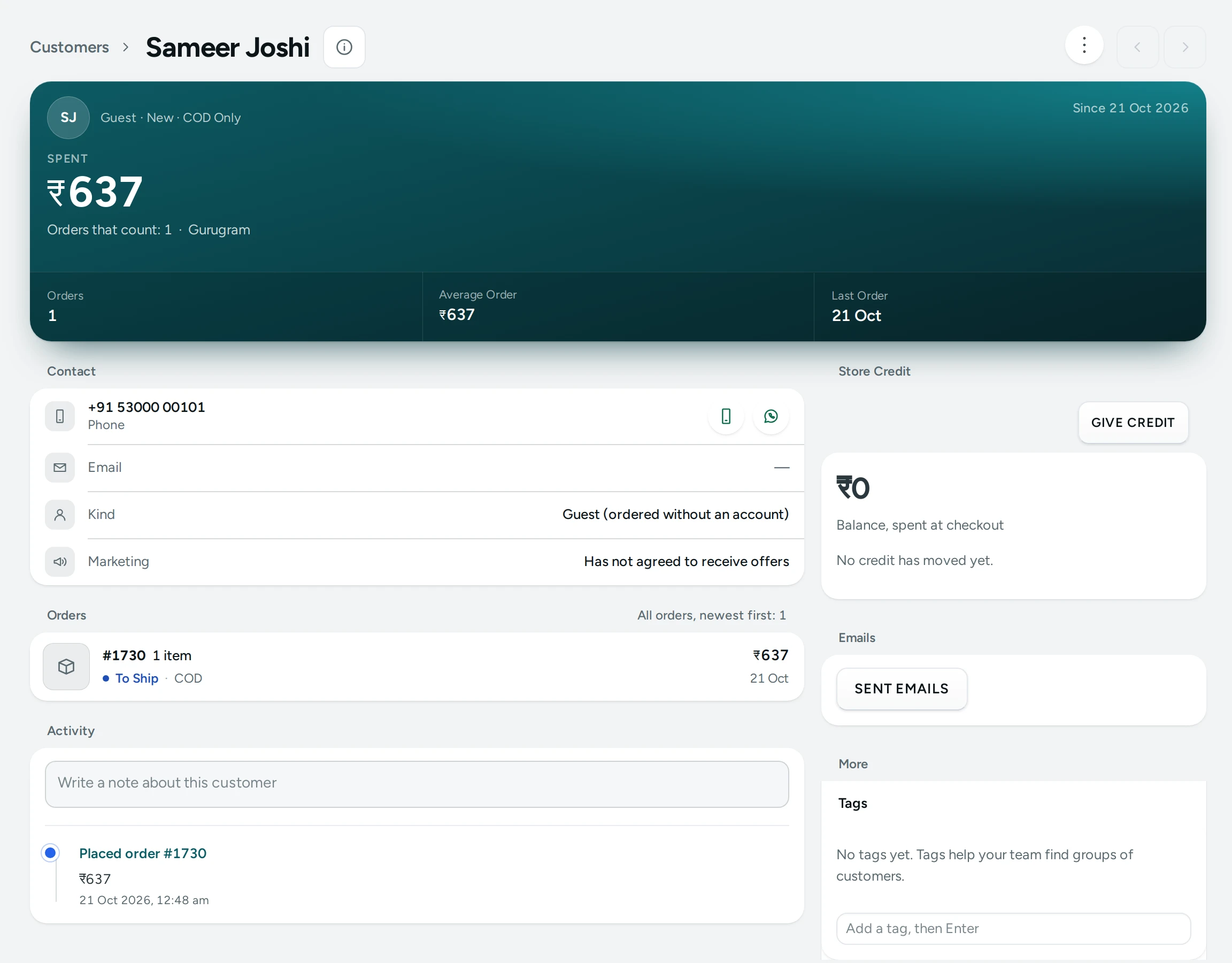 A customer's page on Kosha