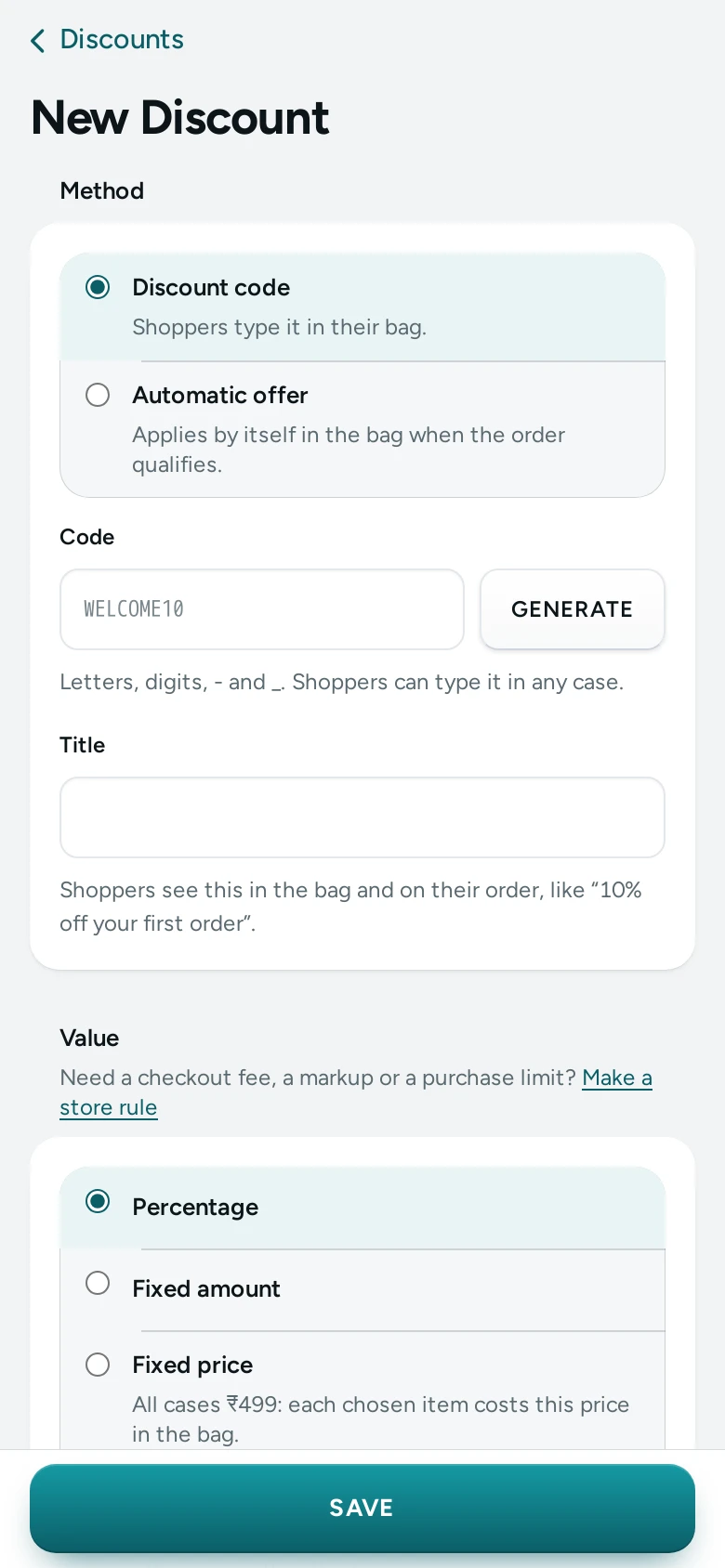 The discount editor on a phone
