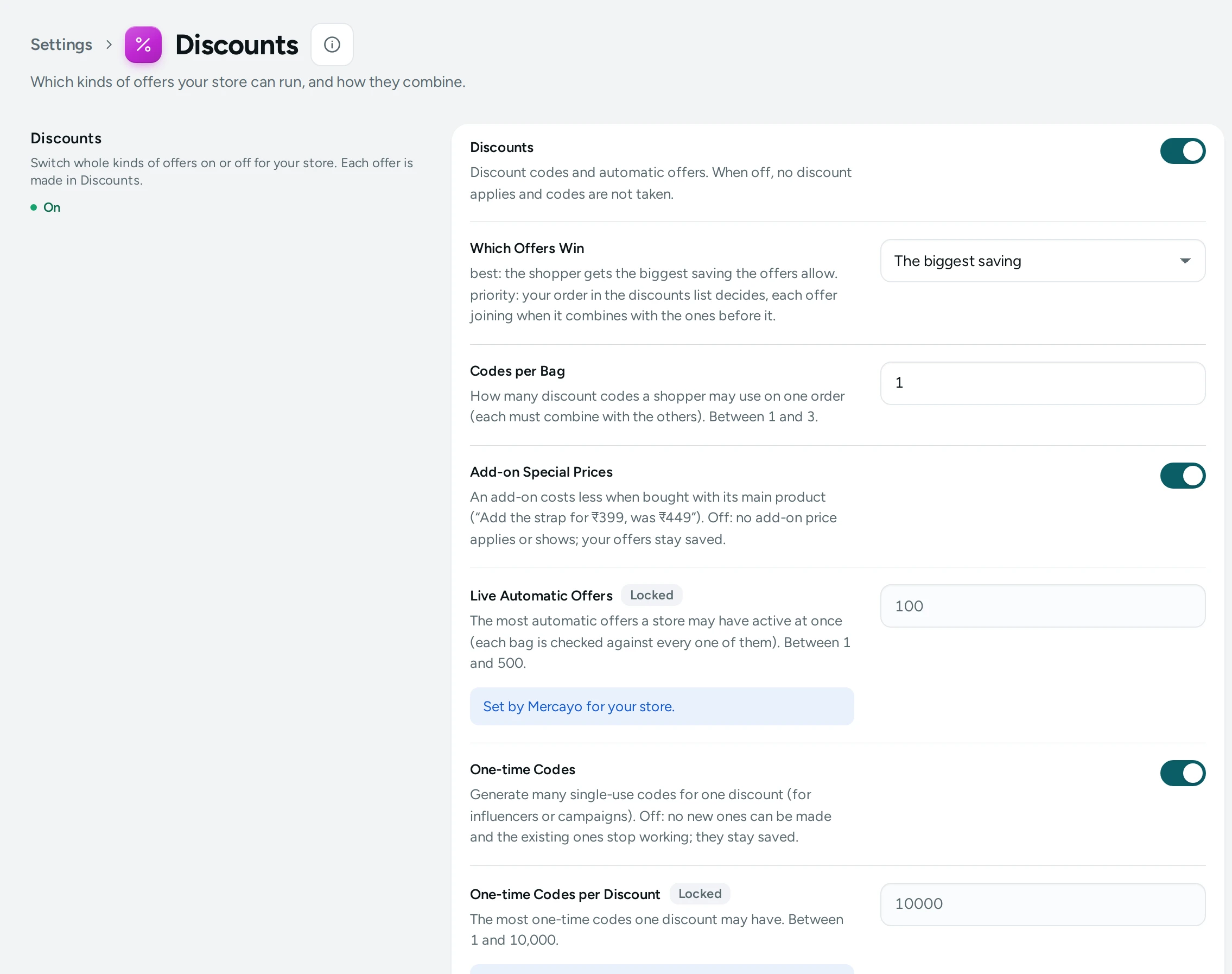 Settings › Discounts