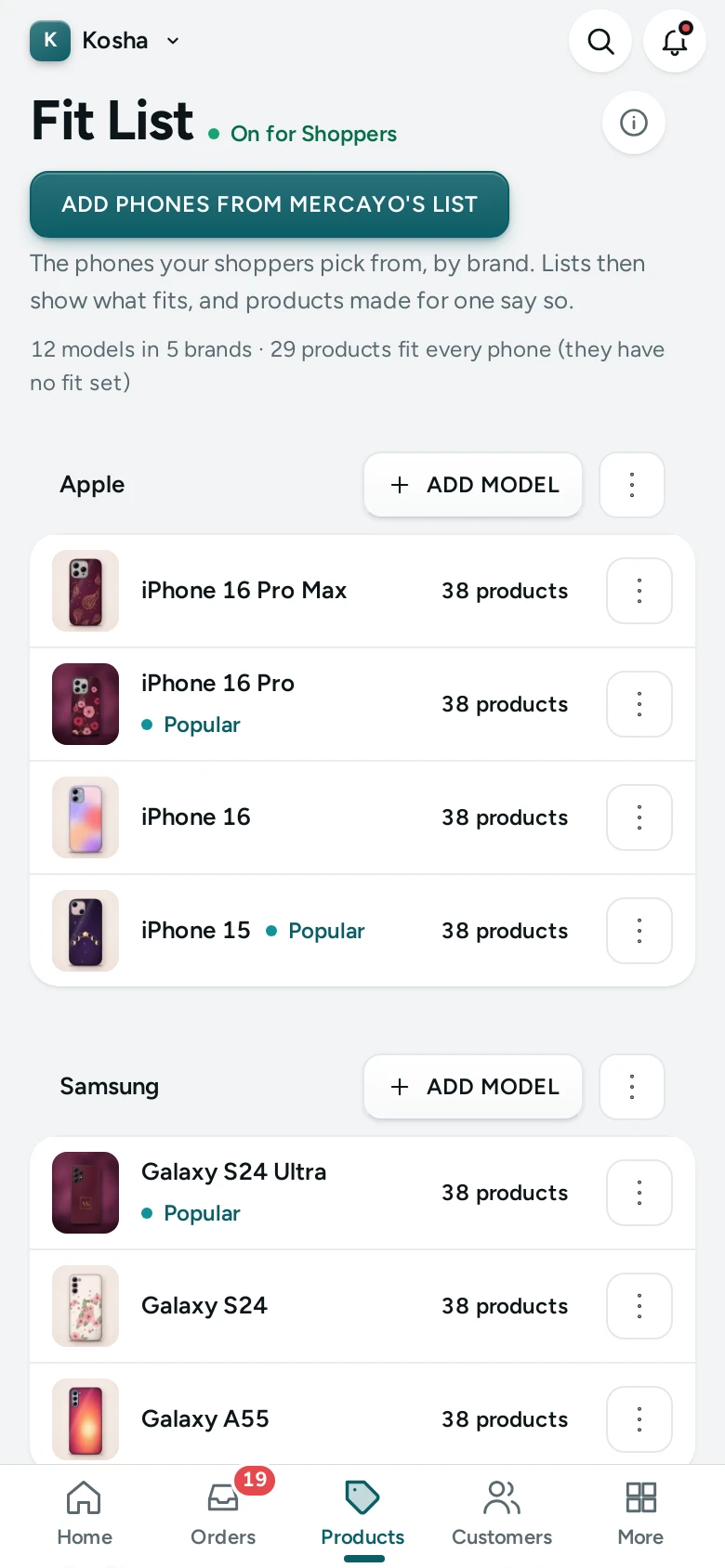 The Fit List on a phone
