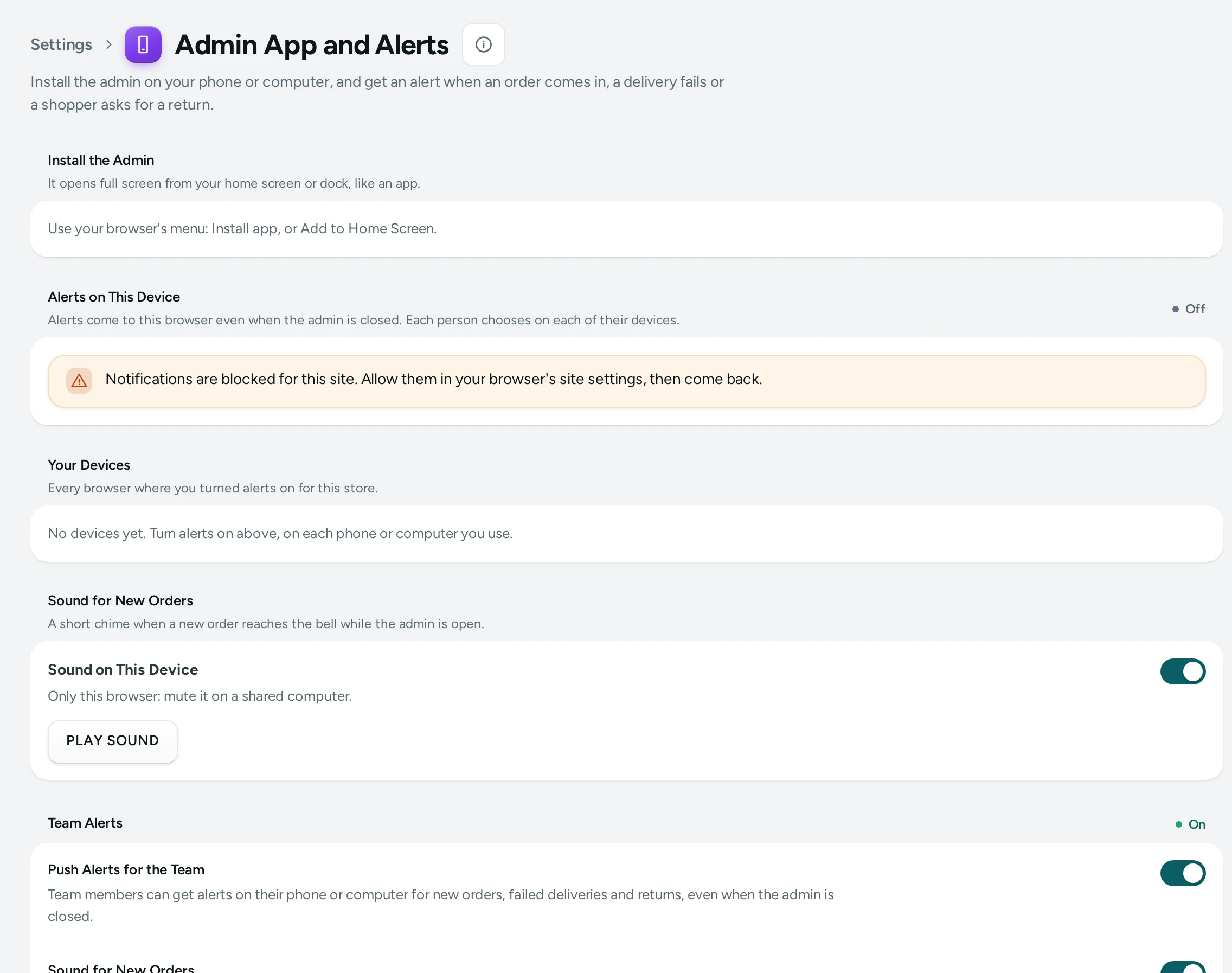 Admin App and Alerts