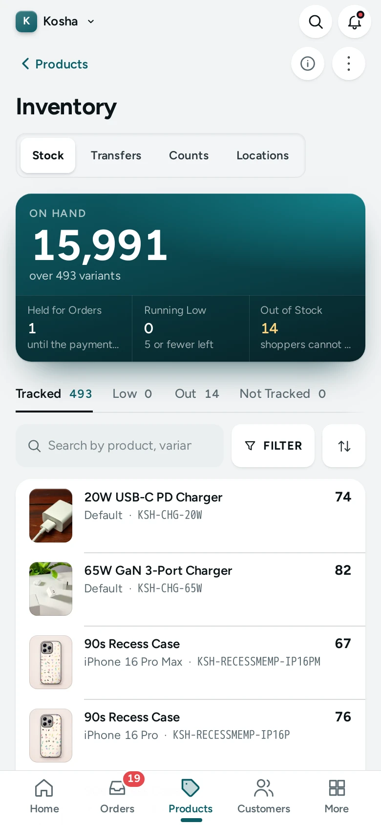 Inventory on a phone