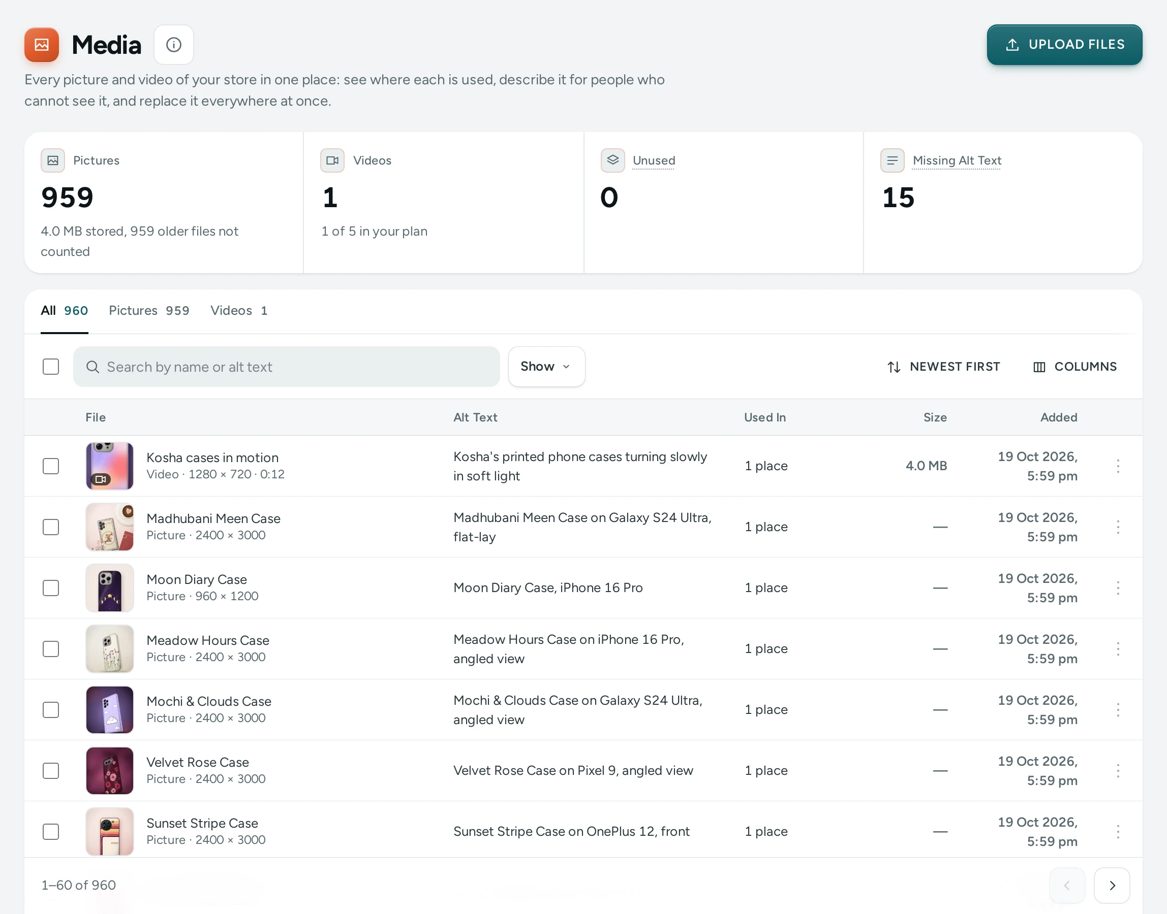 The Media library on Kosha