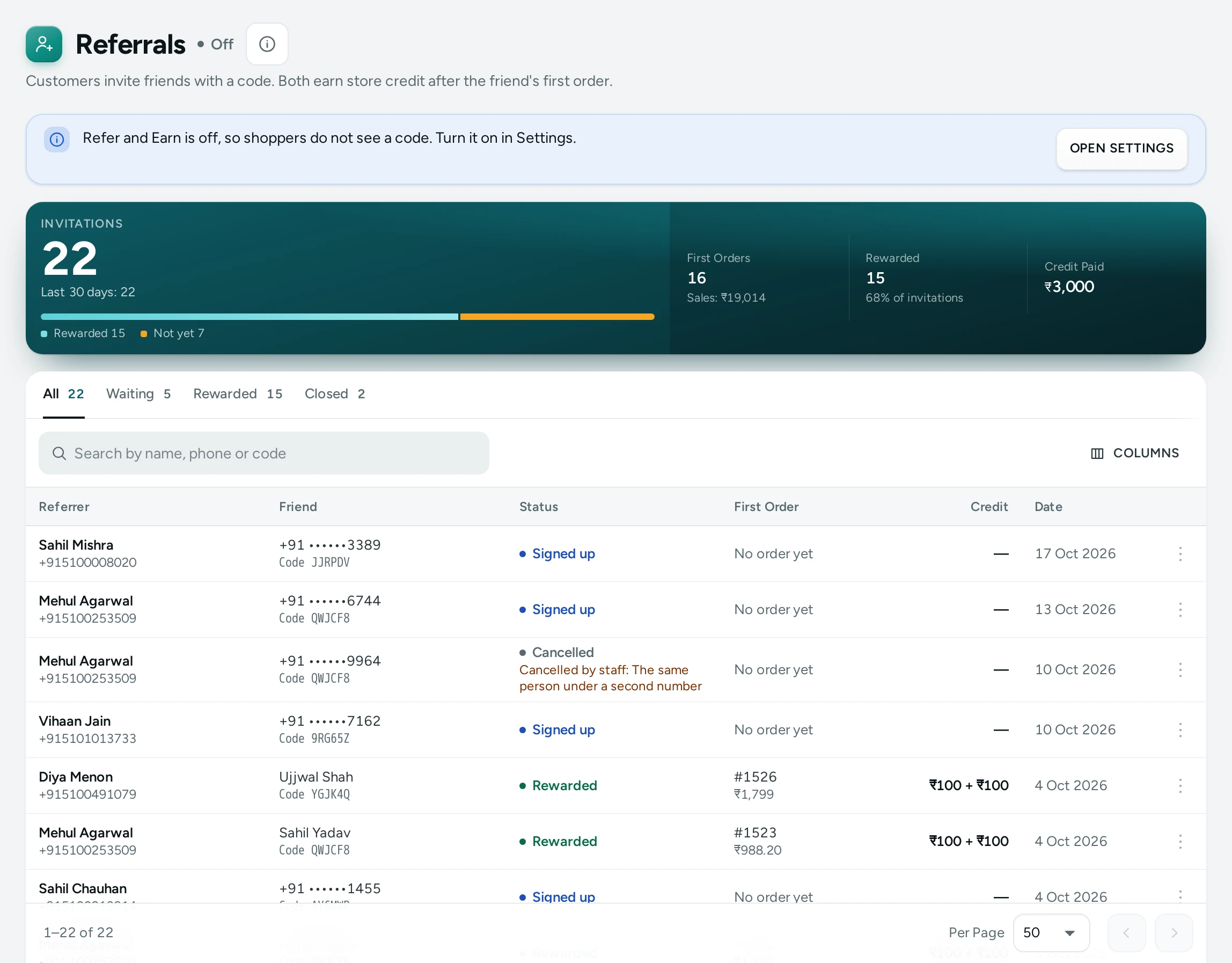 Referrals on Kosha: totals, how it works, invitations and top referrers