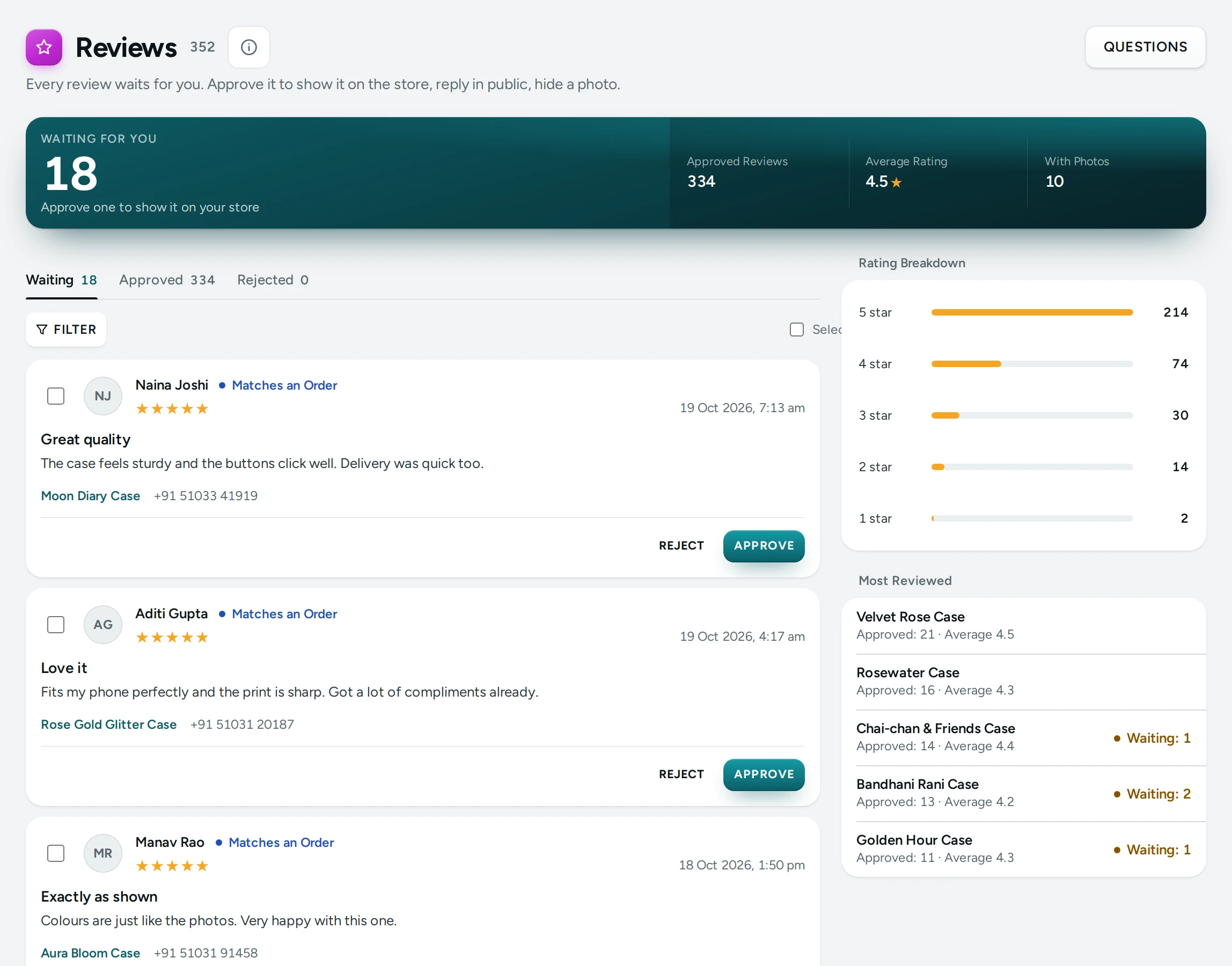 Reviews waiting for approval on Kosha