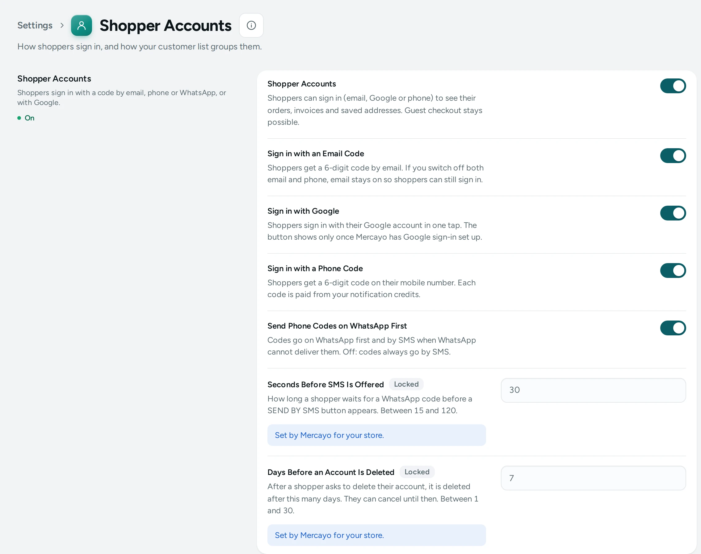 Settings › Shopper Accounts