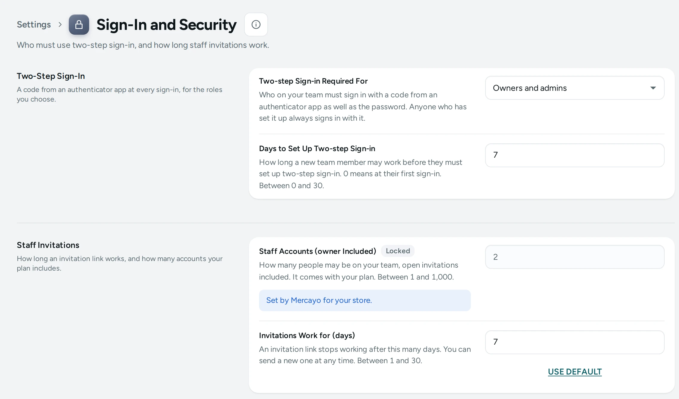 Settings › Sign-In and Security