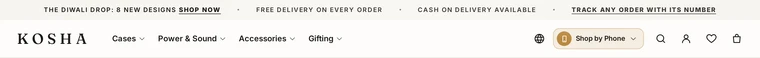 Rotating: the announcement bar layout on the Kosha demo store