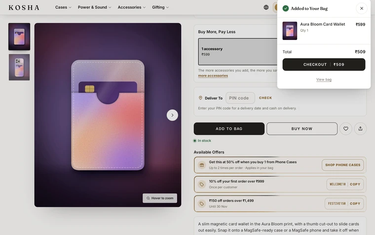 Mini Bag: the bag layout on the Kosha demo store