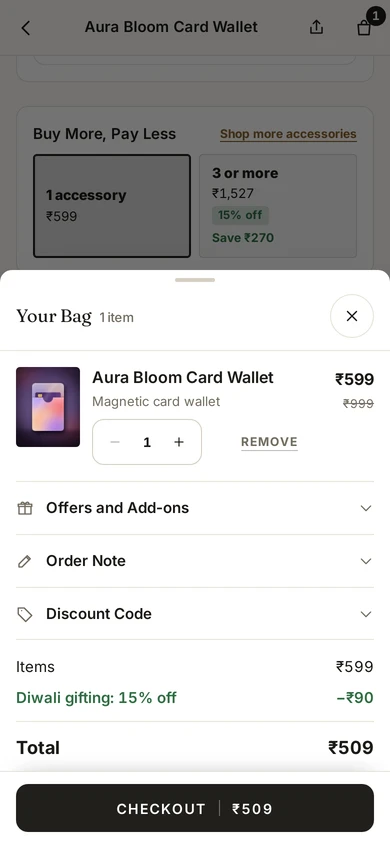 Bottom Sheet: the bag layout on the Kosha demo store