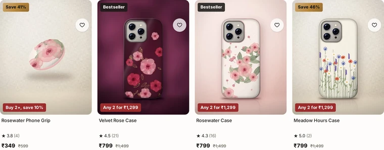 Standard: the product cards layout on the Kosha demo store
