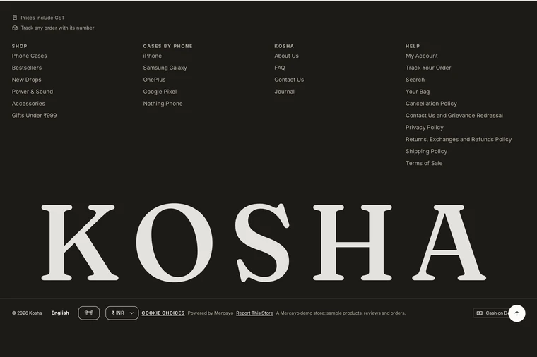 Big Brand: the footer layout on the Kosha demo store