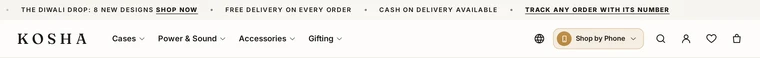 Classic: the header layout on the Kosha demo store