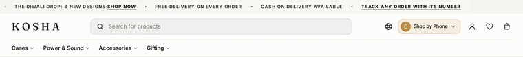Search First: the header layout on the Kosha demo store