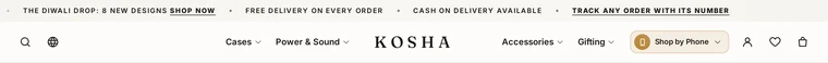 Split Menu: the header layout on the Kosha demo store
