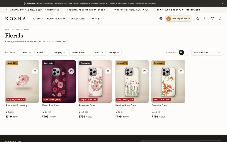 Top Bar: the product lists layout on the Kosha demo store