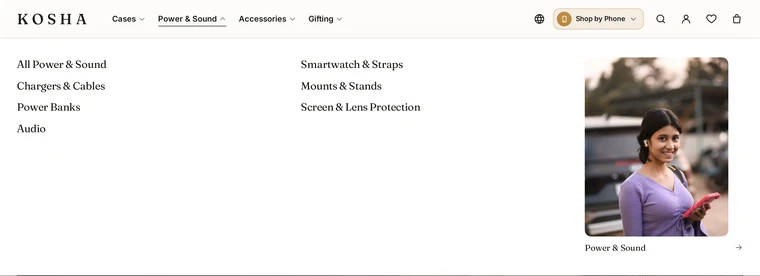 Columns: the menu panels layout on the Kosha demo store