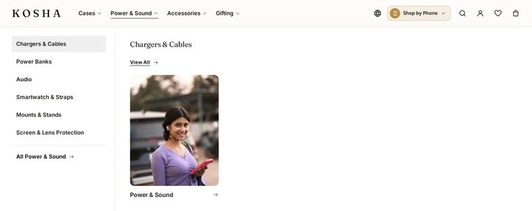Tabs: the menu panels layout on the Kosha demo store