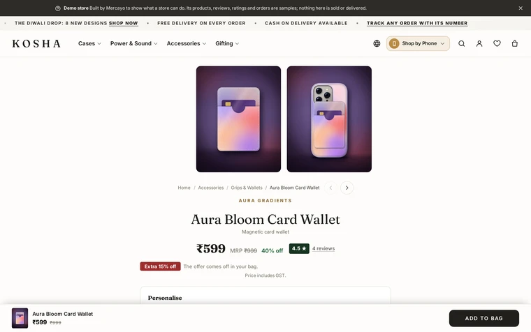 Editorial: the product page layout on the Kosha demo store
