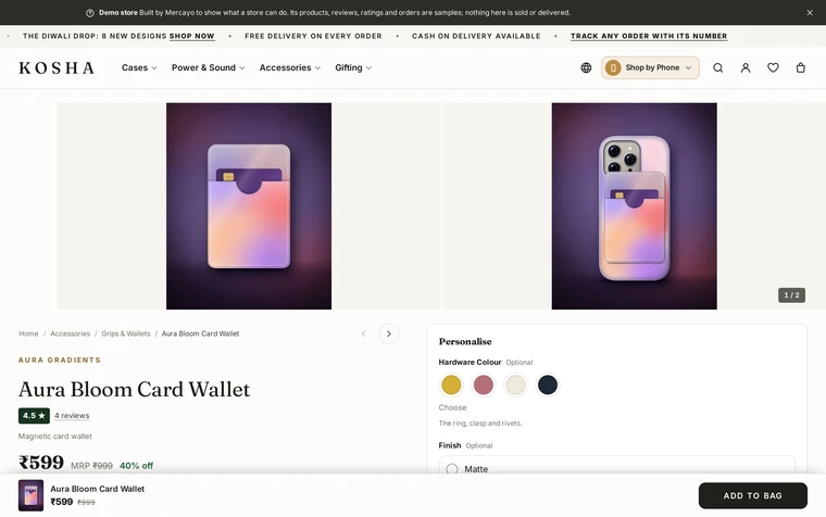 Full Width: the product page layout on the Kosha demo store