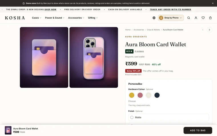 Stacked Photos: the product page layout on the Kosha demo store