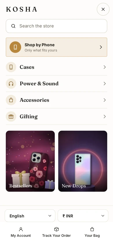 Full Panel: the phone menu layout on the Kosha demo store
