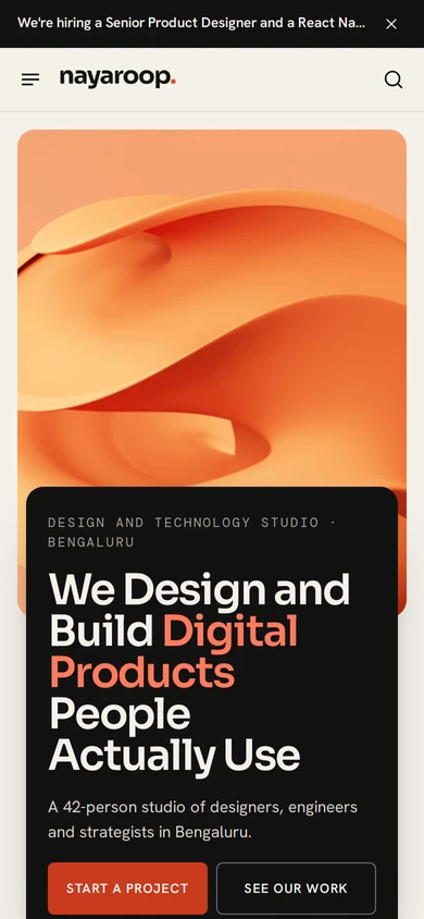 Nayaroop Studio's home page on a phone
